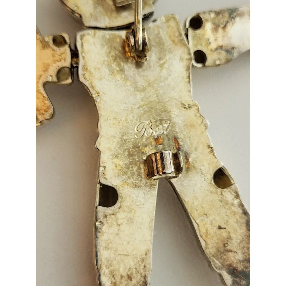 Vintage Best Scarecrow Jointed Brooch Pendant Silver Articulating‎ Halloween Pin